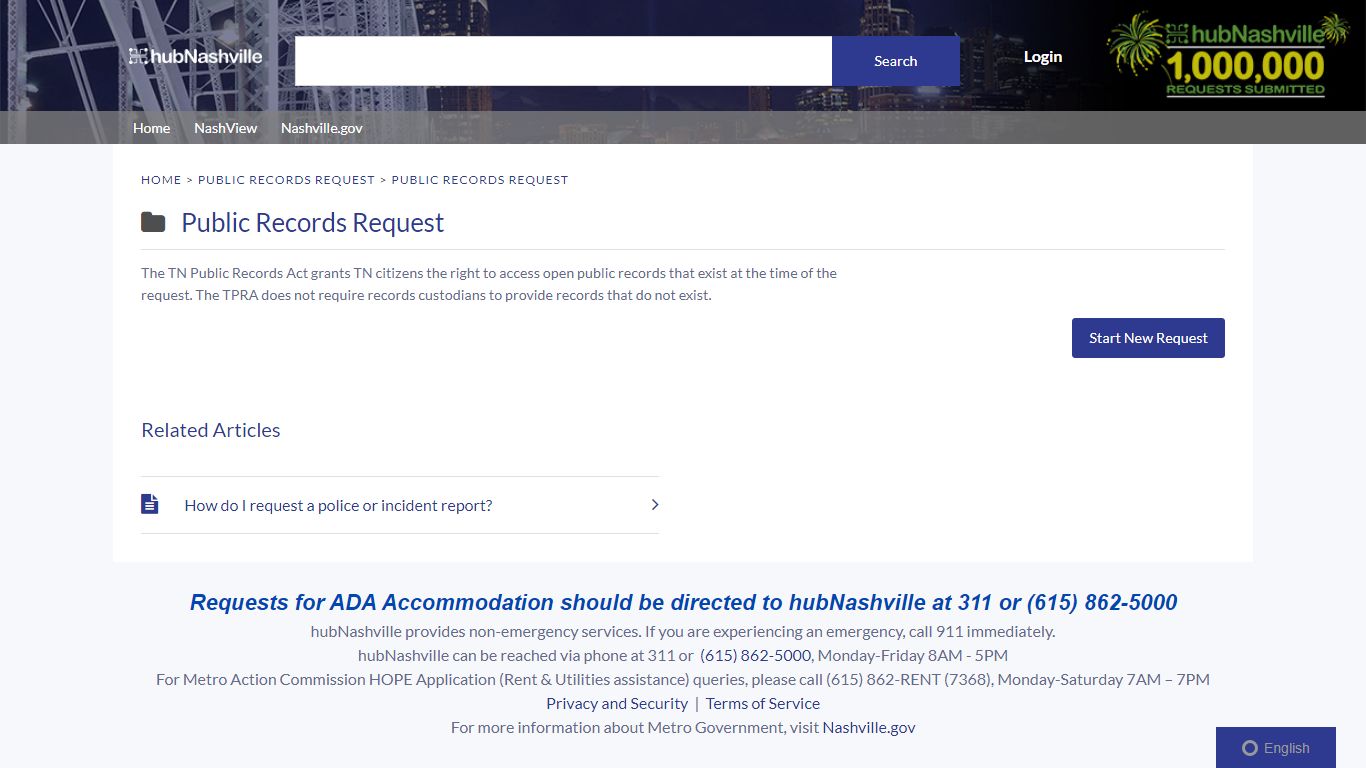 Request Type: Public Records Request - Nashville, Tennessee